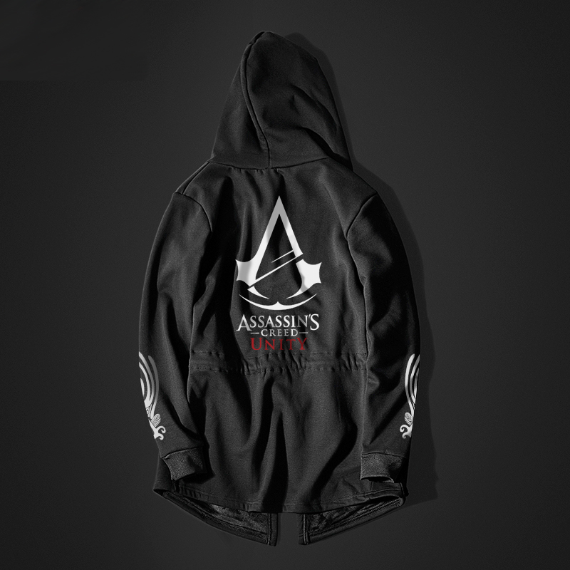 Assassins Creed Unity Long Hoodie Black Men Assassins Cosplay Coat