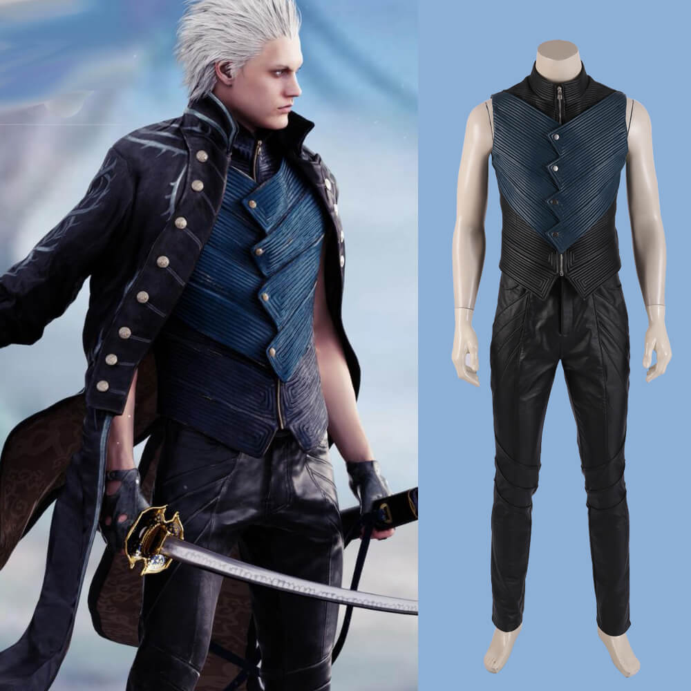 Details about   HZYM Vergil Cosplay Devil May Cry 5 Vest Jackets Costume Halloween Costume Kids 