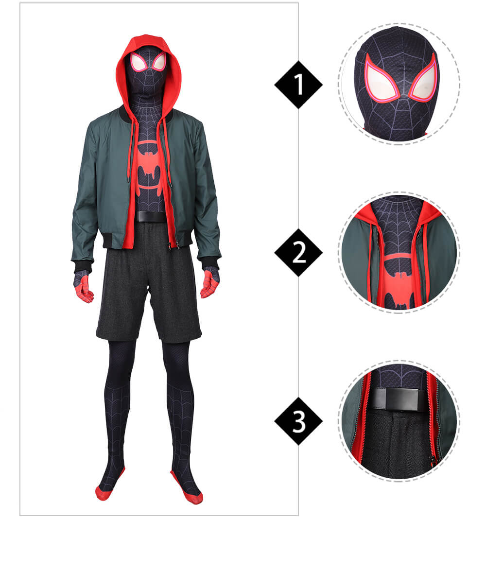 Black Spiderman Cosplay Costume Into the Spider-Verse Cosplay Rompers Jackets