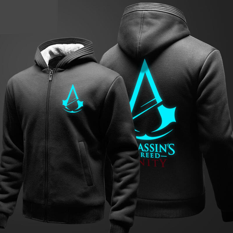 Cool Assassin's Creed Hoodie Mens Fleece Thick Zip Up Hooded Sweatshirt Black XXXL