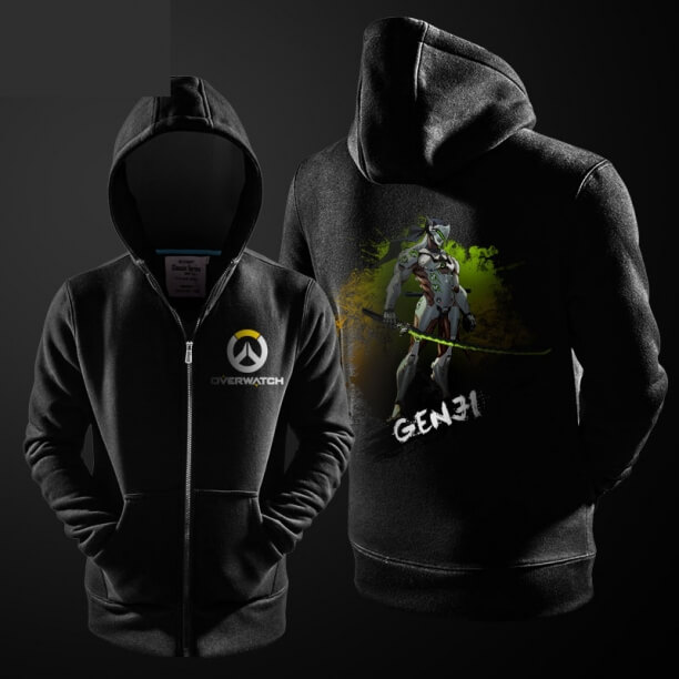 Blæk print overwatch Genji hoodie ow Hero lynlås sweater for Herre