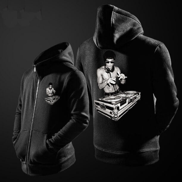 DJ Bruce Lee Hoodie For Young Black Zipper Sweat Shirt