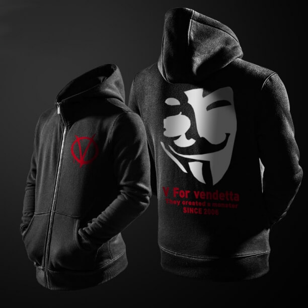 Cool V para Vendetta máscara zip up capuz para homens