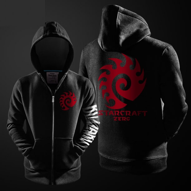 พายุหิมะดาวหัตถกรรม 2 Zerg Hoodie สีดำซิปขึ้นตาร์เสื้อ