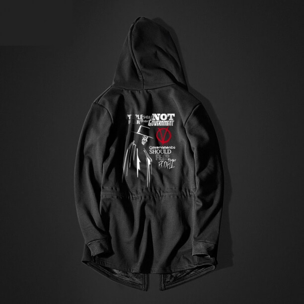 V For Vendetta Mask Hoodie Long Vendetta Movie Black Hooded Sweatshirt