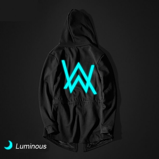 Cool luminoso Alan Walker longo capuz homens pretos capuz camisola