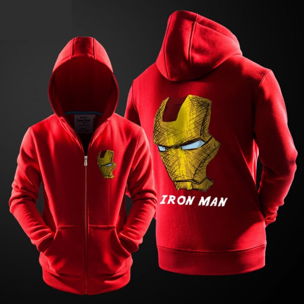 Superhero Iron Man Hoodie Black Zip Up Men Boy Marvel Hooded Sweatshirt ...