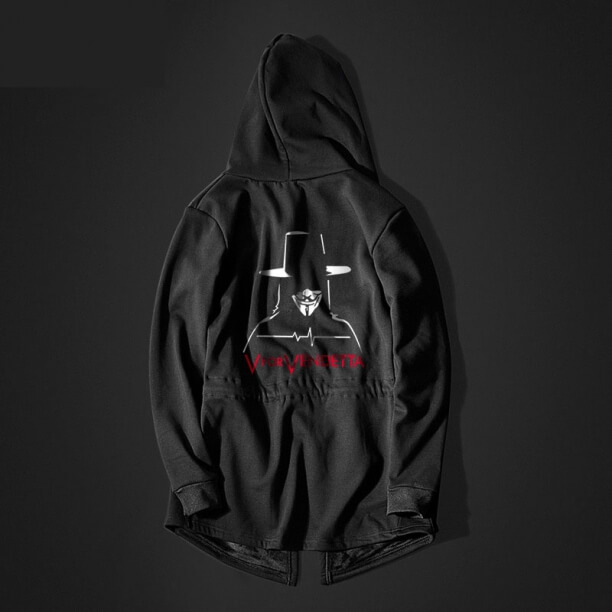 V cool pentru Vendetta Long Hoodie pulover cu glugă negru pentru barbati