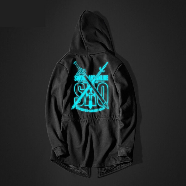 Luminous Sword Art Online Long Hoodie Black SAO Coats for Youth