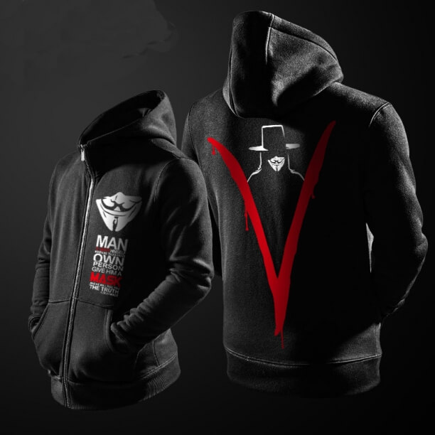 Cool V for Vendetta Black Zip Up Hoodie For Mens