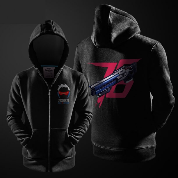 Blizzard overwatch Soldier 76 hoodie zip up sort Herre sweatshirt