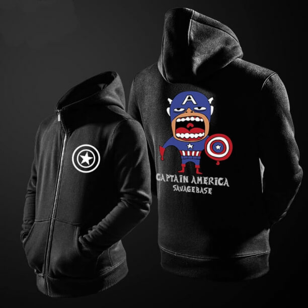 Süper kahraman Kaptan Amerika Kapüşonlu Sweatshirt erkekler siyah hoodie