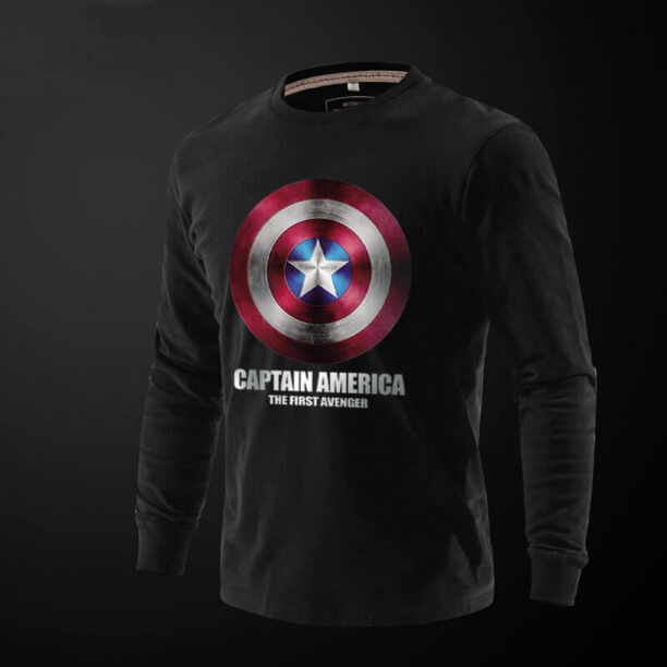 Captain America Printed Long Sleeve T Shirts
