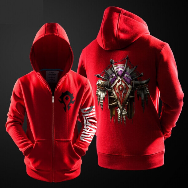 Cool Blizzard WOW Horde Hoodie World of Warcraft Červené zipy