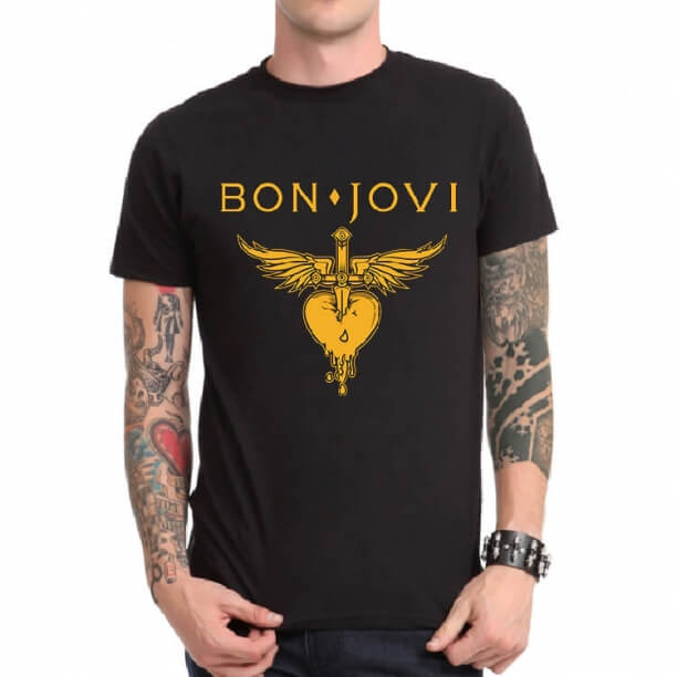 Mát mẻ Bon Jovi bông đen Tee áo sơ mi