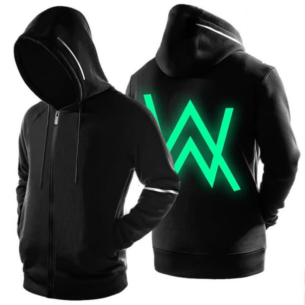 Cool Luminous DJ Alan Walker Logo Sweatshirt Black Zipper Hoodie