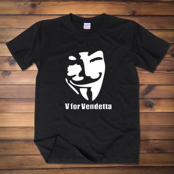 Cool V for Vendetta Mask T-shirt Red Wine Men Tee