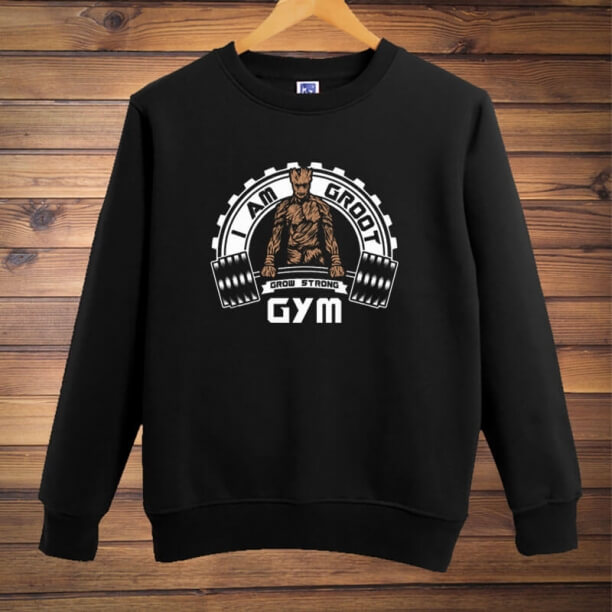 Gotg Movie Groot Grow Mạnh Hoodie áo len màu đen pullover