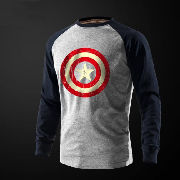 Grey Captain America T Shirt Full Sleeves