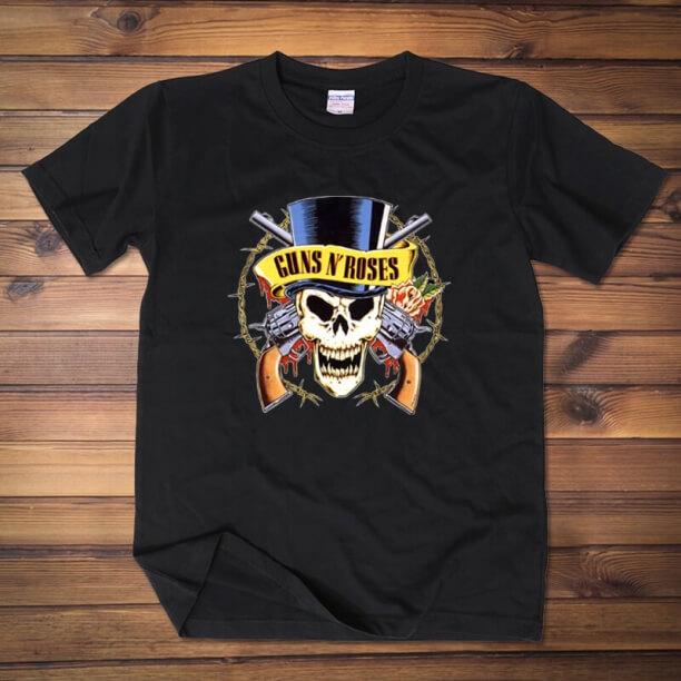 Guns N ดอกกุหลาบวงดนตรีร็อคเสื้อยืดผ้าฝ้ายสีขาว Tee