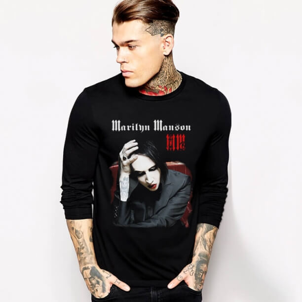 Heavy Rock Tshirt Marilyn Manson Long Sleeve Tee for Men