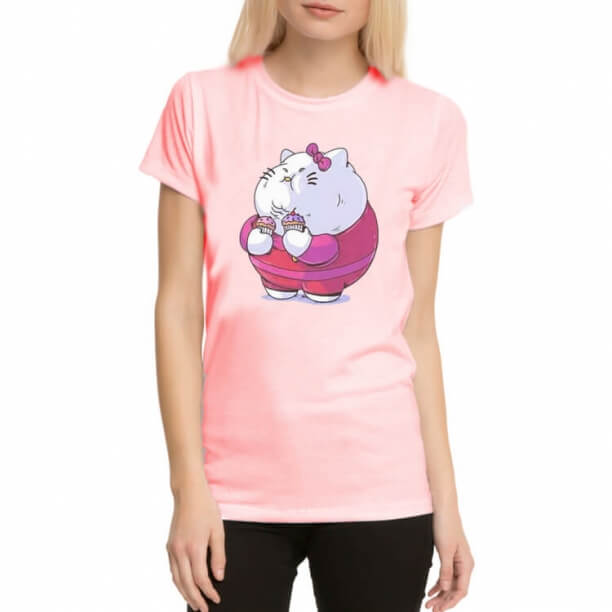 Hello Kitty dễ thương màu hồng T-Shirt cho phụ nữ