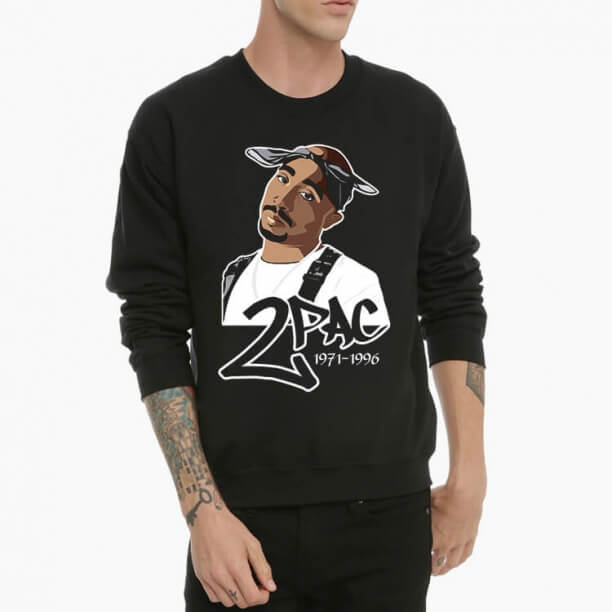 Hip Hop Tupac Sweatshirt Black Crew Neck Hoodie