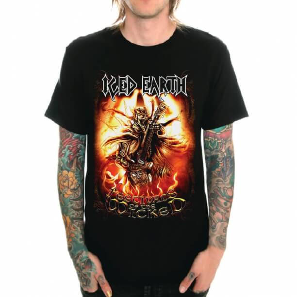 Iced Earth Rock Band เครื่องแต่งกายสีดำ Heavy Metal T