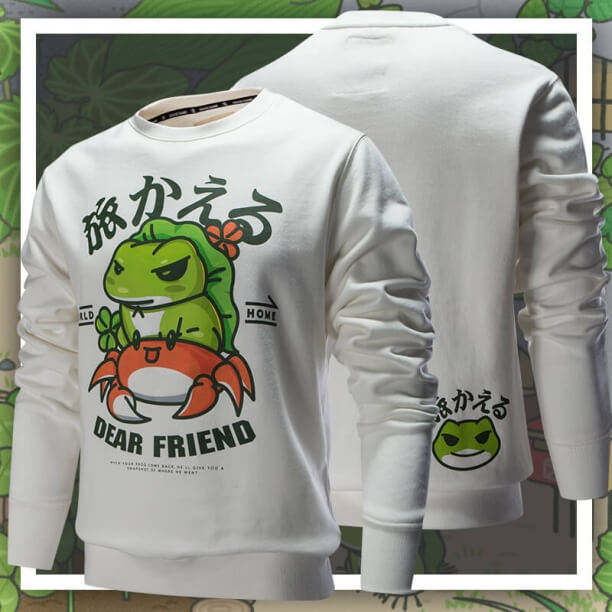 Lovely Travel Frog Hoodie unisex White Crew Neck xxxl Sweatshirt