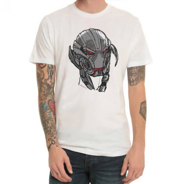 Marvel Avengers 2 Ultron Head Tshirt White Mens Tee