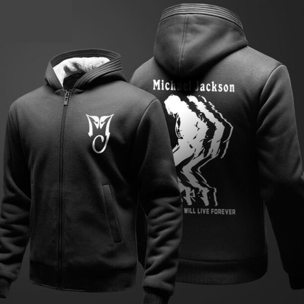 Michael Jackson MJ Hoodie Winter Zip Up Black Thick Sweater For Men