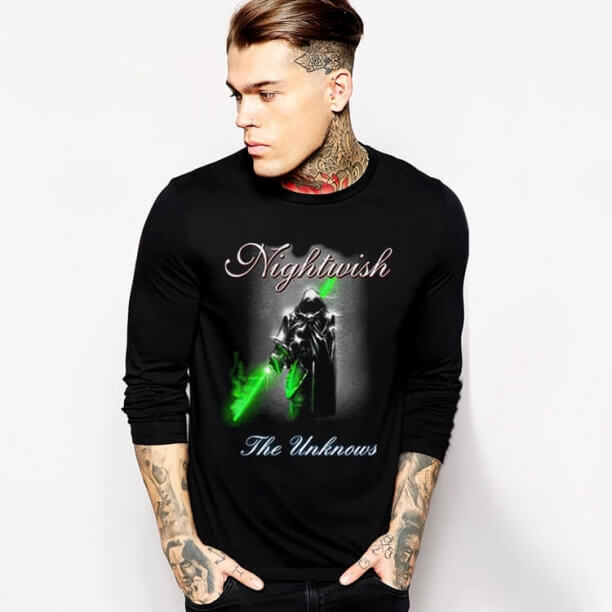 Luva longa do t-shirt preto dos homens do metal de Nightwish