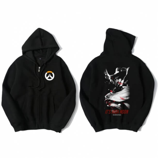 ตรวจพระเอก Mccree เหงื่อเสื้อบุรุษสีดำ Hoodie