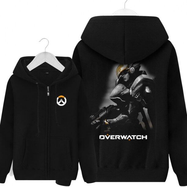 Pharah Overwatch homens de merchandising preto zíper camisola