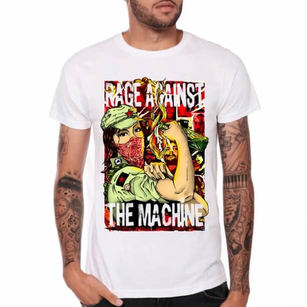 Makine Metalik Kaya Baskı T-Shirt Karşı Rage