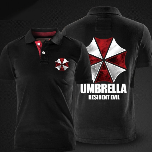 Resident Evil Umbrella เสื้อโปโลเสื้อโปโลผู้ชายสีแดง