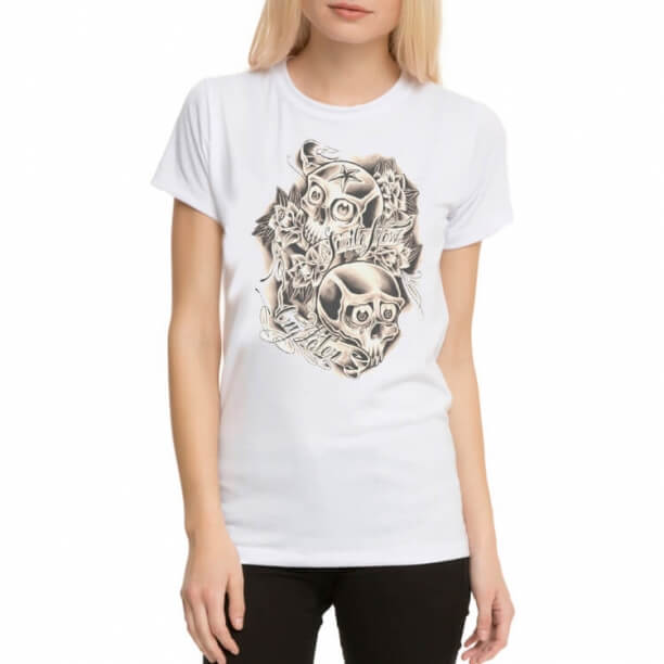 Skull Tattoo Rock White Women T-Shirts | WISHINY