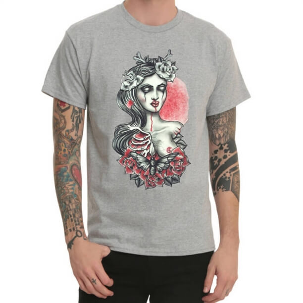 T-shirt gris tattoo imprimé par Devil Rock