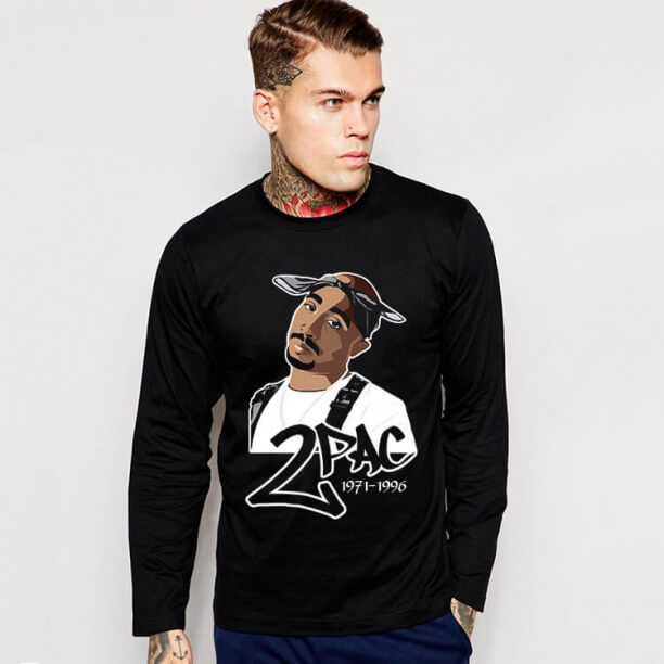 Tupac Rock Tee 2PAC Hip Hop Long Sleeve Black Tshirt