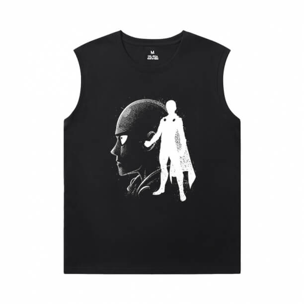 Jeden Punch Man Shirt Anime Čierne tričko bez rukávov