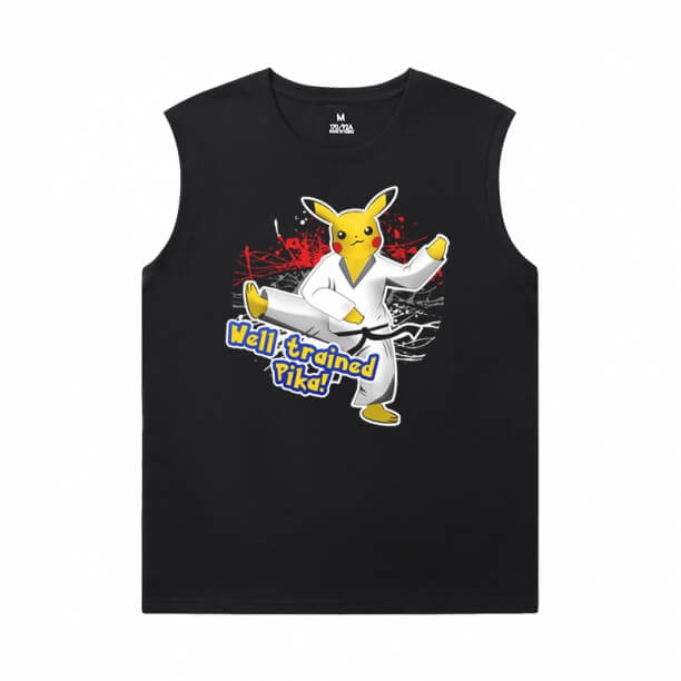 Pokemon T-Shirt Cotton Black Sleeveless T Shirt Mens