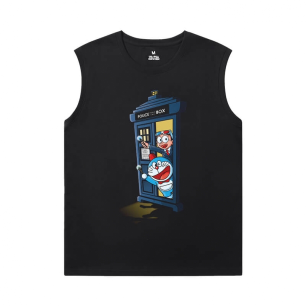 Camiseta de algodão doraemon preto sem mangas