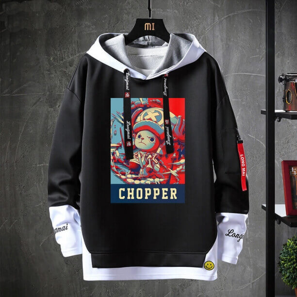 Palsu Dua Potong Chopper Kaus Anime Jepang One Piece Hoodie