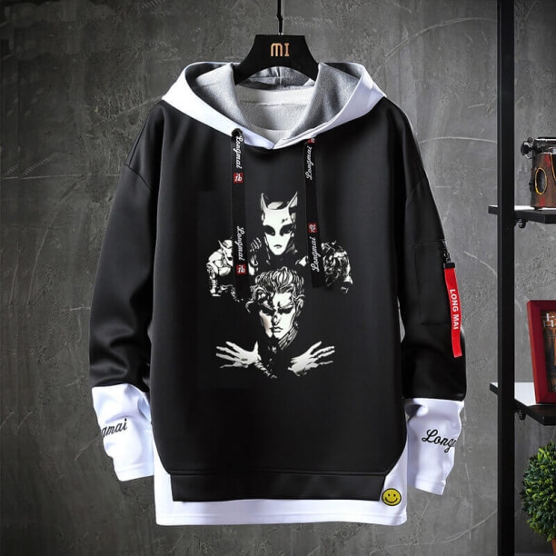 Vintage Anime JoJo's Bizarre Adventure Hoodie Fake Two-Piece Sweatshirt