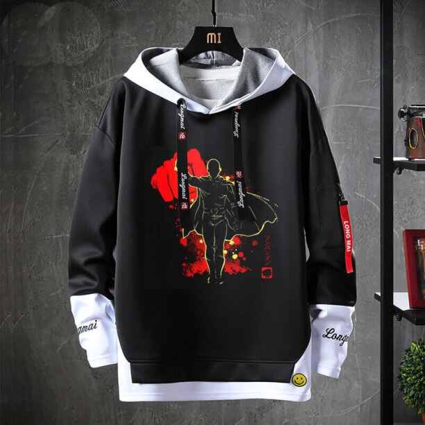 Sıcak Konu Anime One Punch Man Coat Fake İki Parçalı Sweatshirt