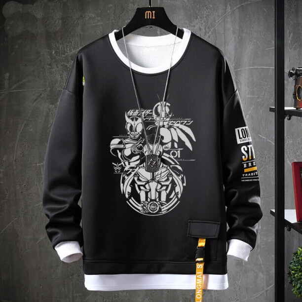 Fake Two-Piece Jacket Vintage Anime Masked Rider Sweatshirt