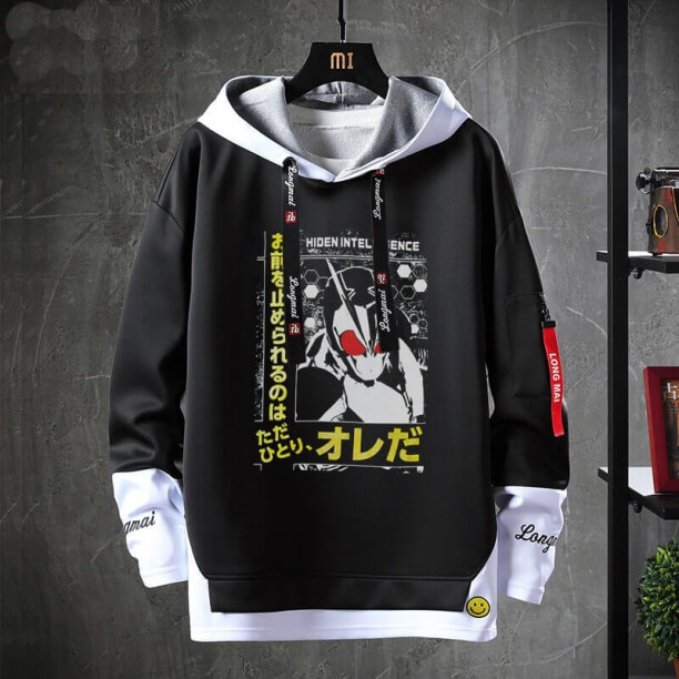 Anime Masked Rider Hoodie Giả Hai Mảnh Sweatshirt