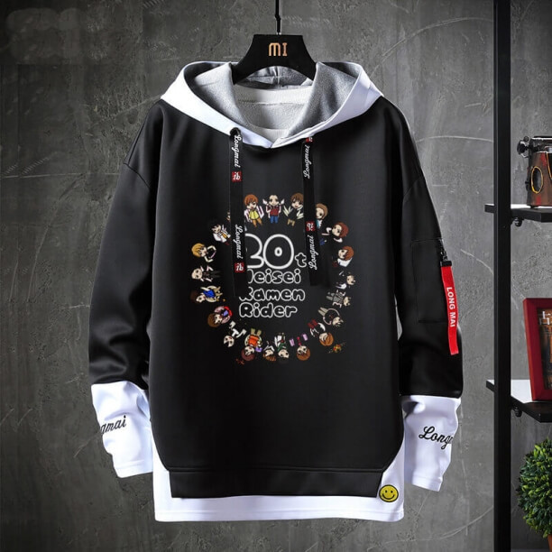 Anime Masked Rider Hoodie Fake Two-Piece Sweatshirts