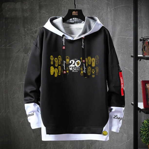 Anime maskeret rytter sweater falske todelt sweatshirt