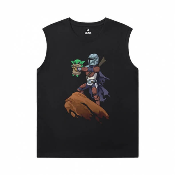 Mandalorian Tee Cool Yoda Negru Sleeveless T Shirt Mens